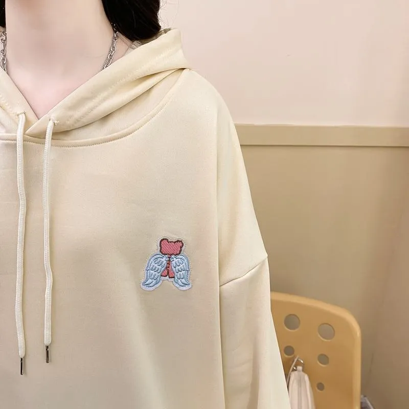 Thin Cartoon Twill Embroidery Plus Midi Hoodie