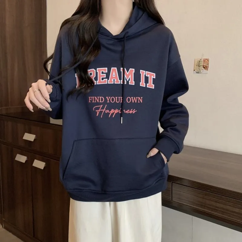 Thin Loose Fit Plus Letter Hoodie