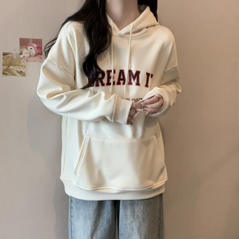 Thin Loose Fit Plus Letter Hoodie