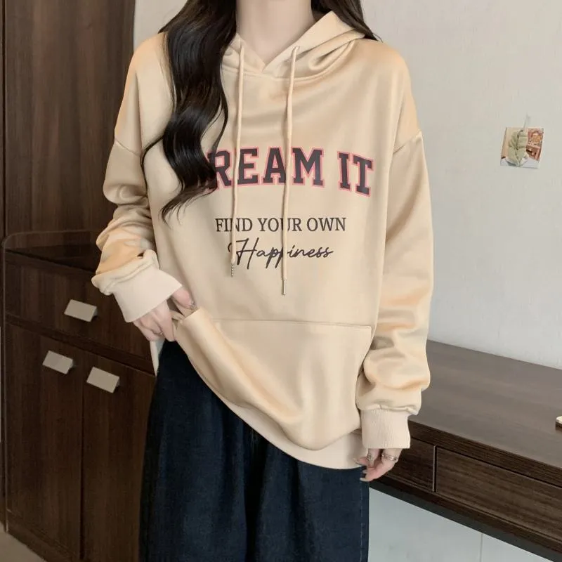 Thin Loose Fit Plus Letter Hoodie