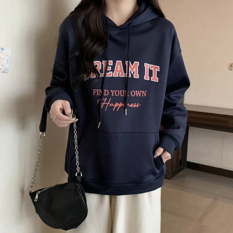 Thin Loose Fit Plus Letter Hoodie