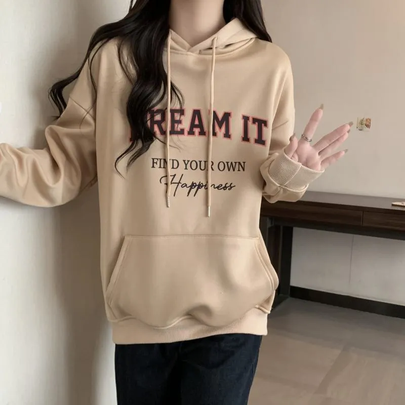 Thin Loose Fit Plus Letter Hoodie