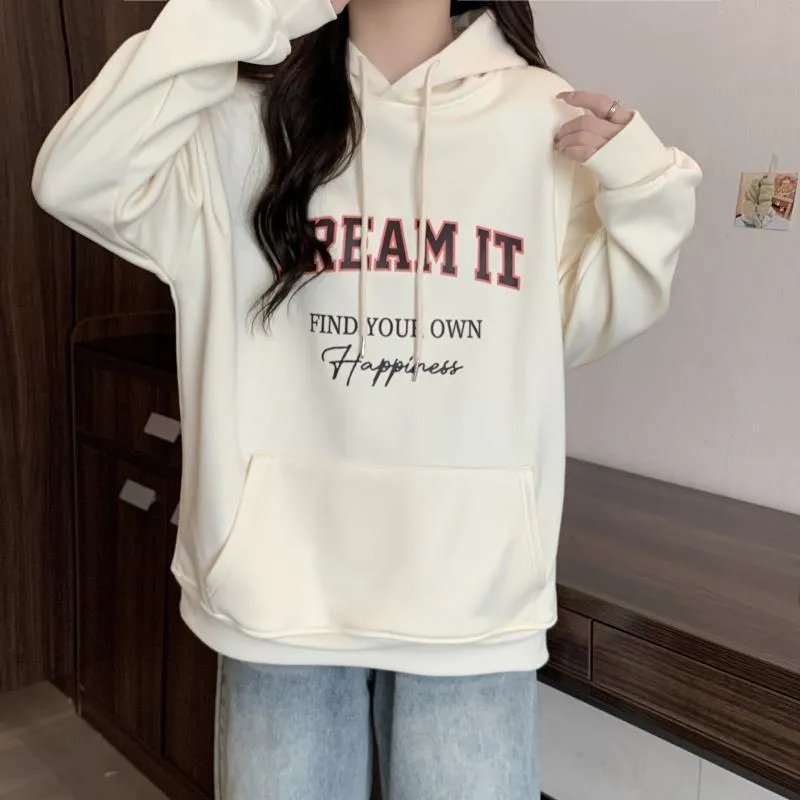 Thin Loose Fit Plus Letter Hoodie