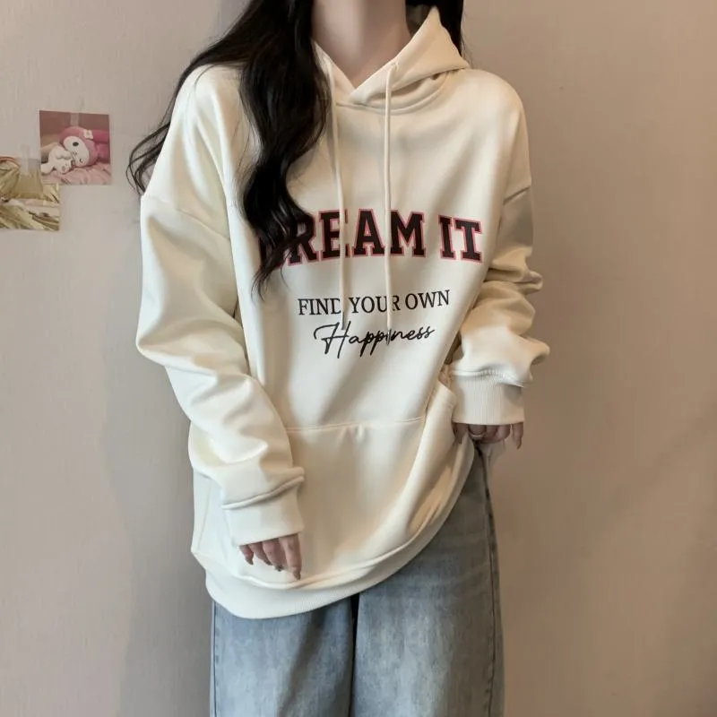 Thin Loose Fit Plus Letter Hoodie