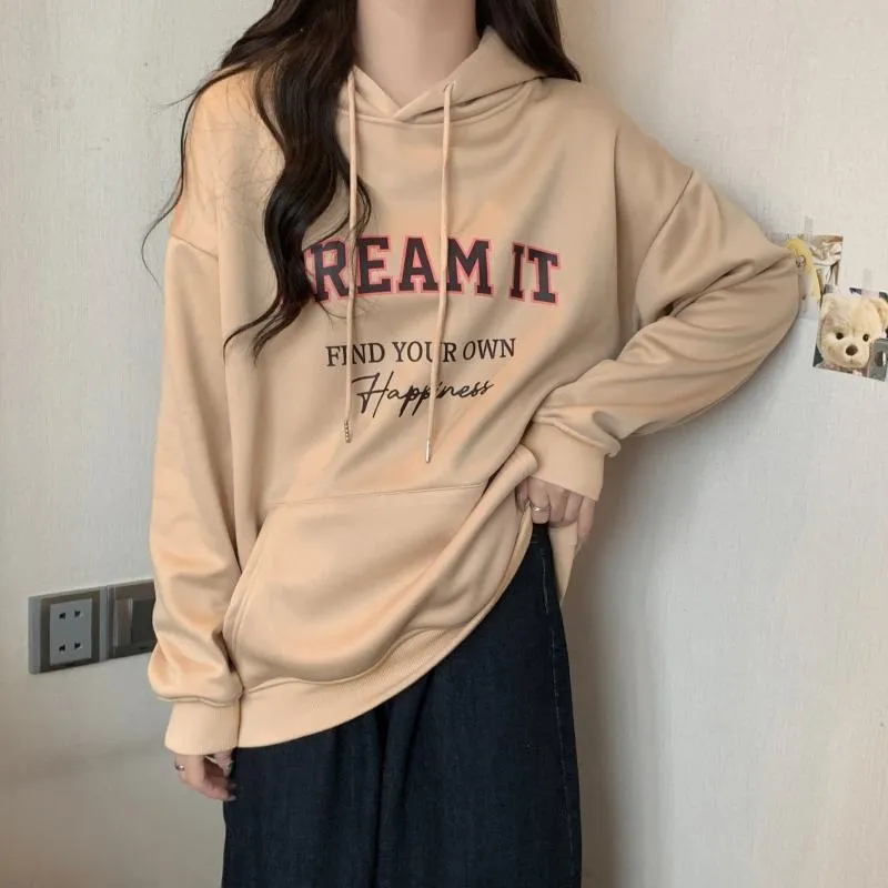 Thin Loose Fit Plus Letter Hoodie