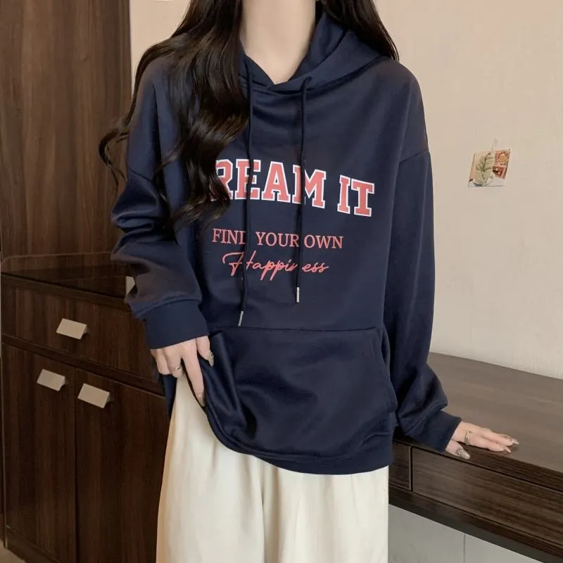 Thin Loose Fit Plus Letter Hoodie