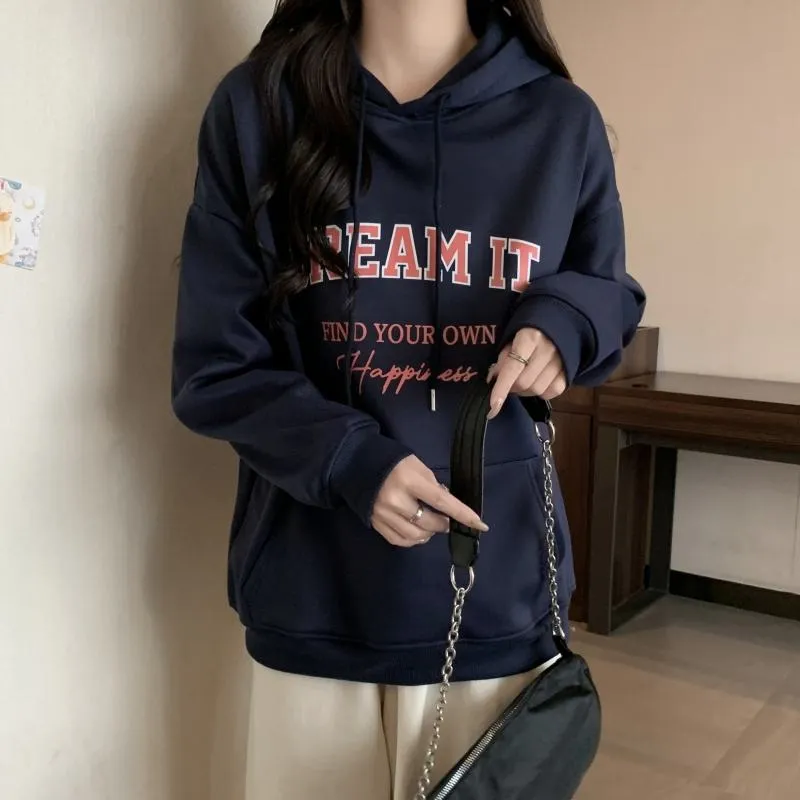 Thin Loose Fit Plus Letter Hoodie