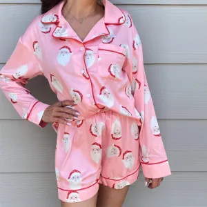 Toleet-Women Pink Christmas Pajamas Cute Santa Pjs Long Sleeve Button Down Shirt Pants 2 Piece Xmas Jammies Loungewear