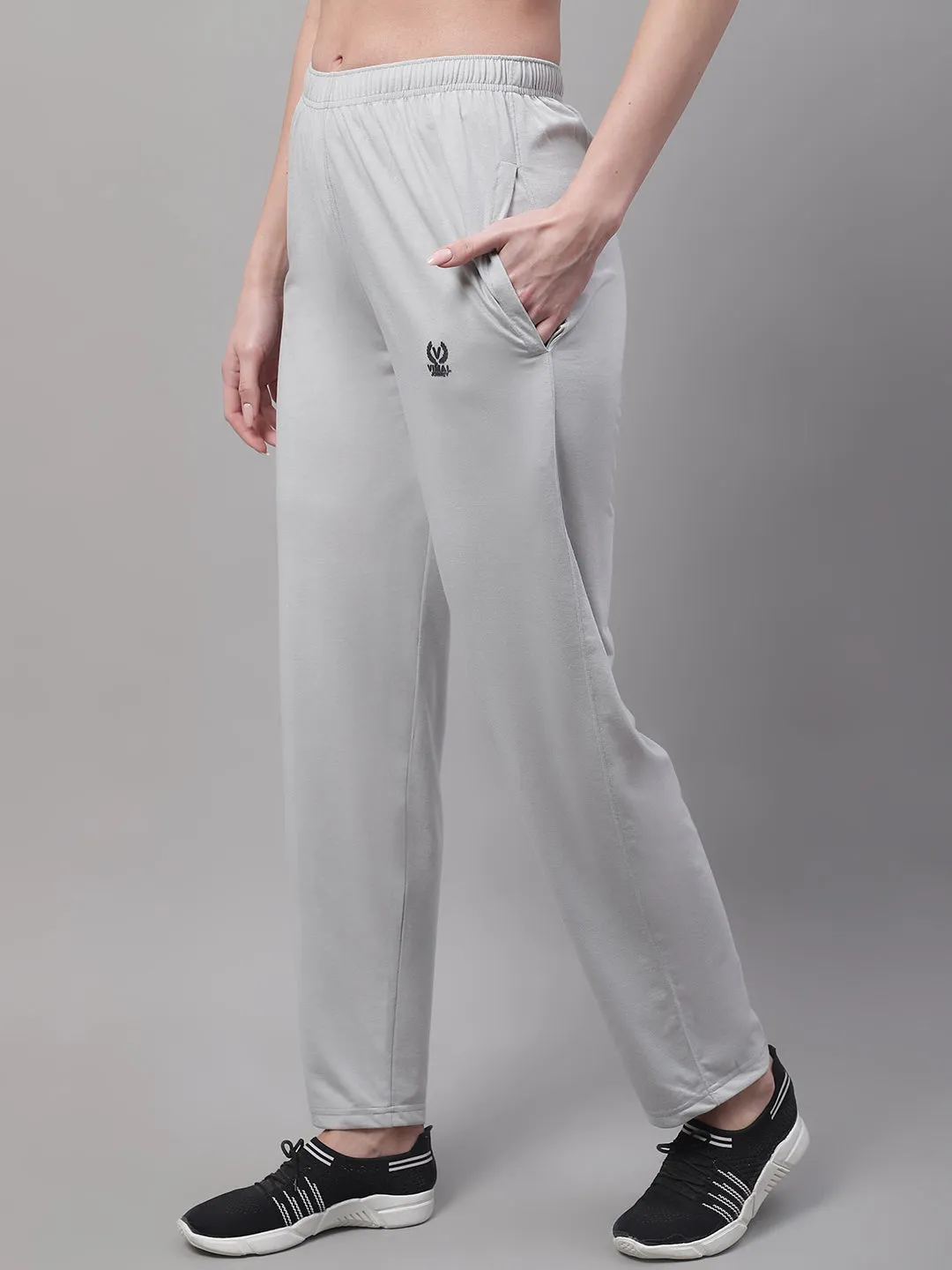 Vimal Jonney Light Grey Regular fit Cotton Trackpant for Women(Zip On 1 Side Pocket)