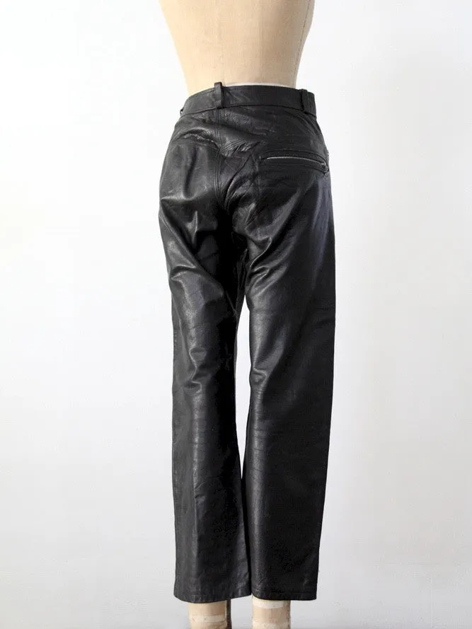 vintage black leather motorcycle pants, 32 x 26