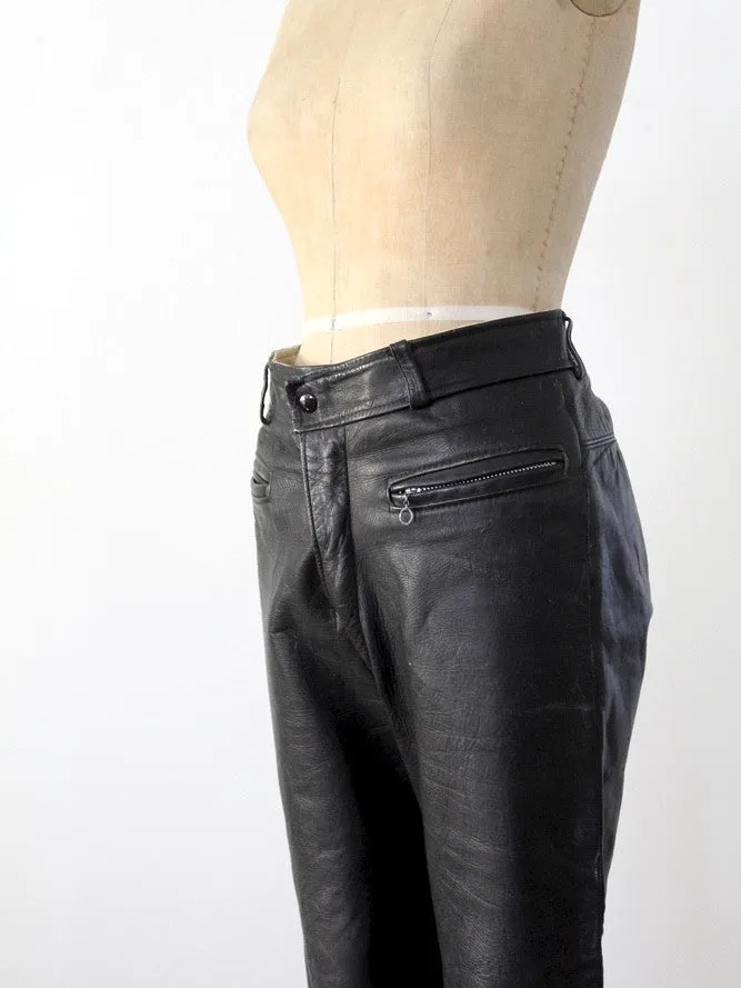 vintage black leather motorcycle pants, 32 x 26