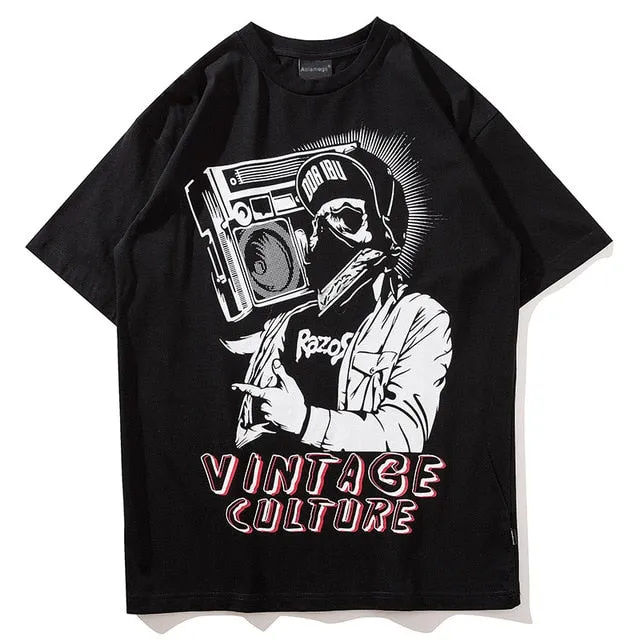 Vintage Culture Printed Hip Hop Streetwear Loose Tees