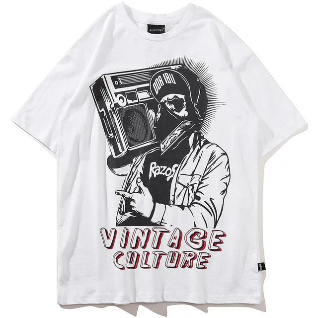 Vintage Culture Printed Hip Hop Streetwear Loose Tees