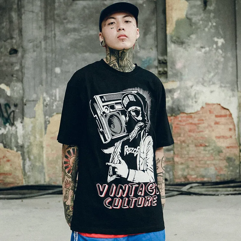 Vintage Culture Printed Hip Hop Streetwear Loose Tees