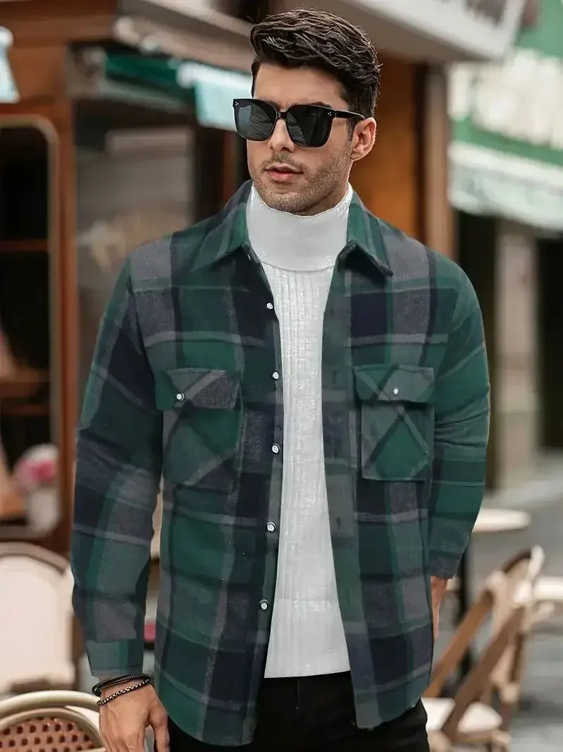 Wiaofellas  -  Mens Fashion Large Size L-4XL Plaid Shirt Long Sleeves Classic Flannel Shirt Button Down Shirt Tops Winter Jacket Men Clothing