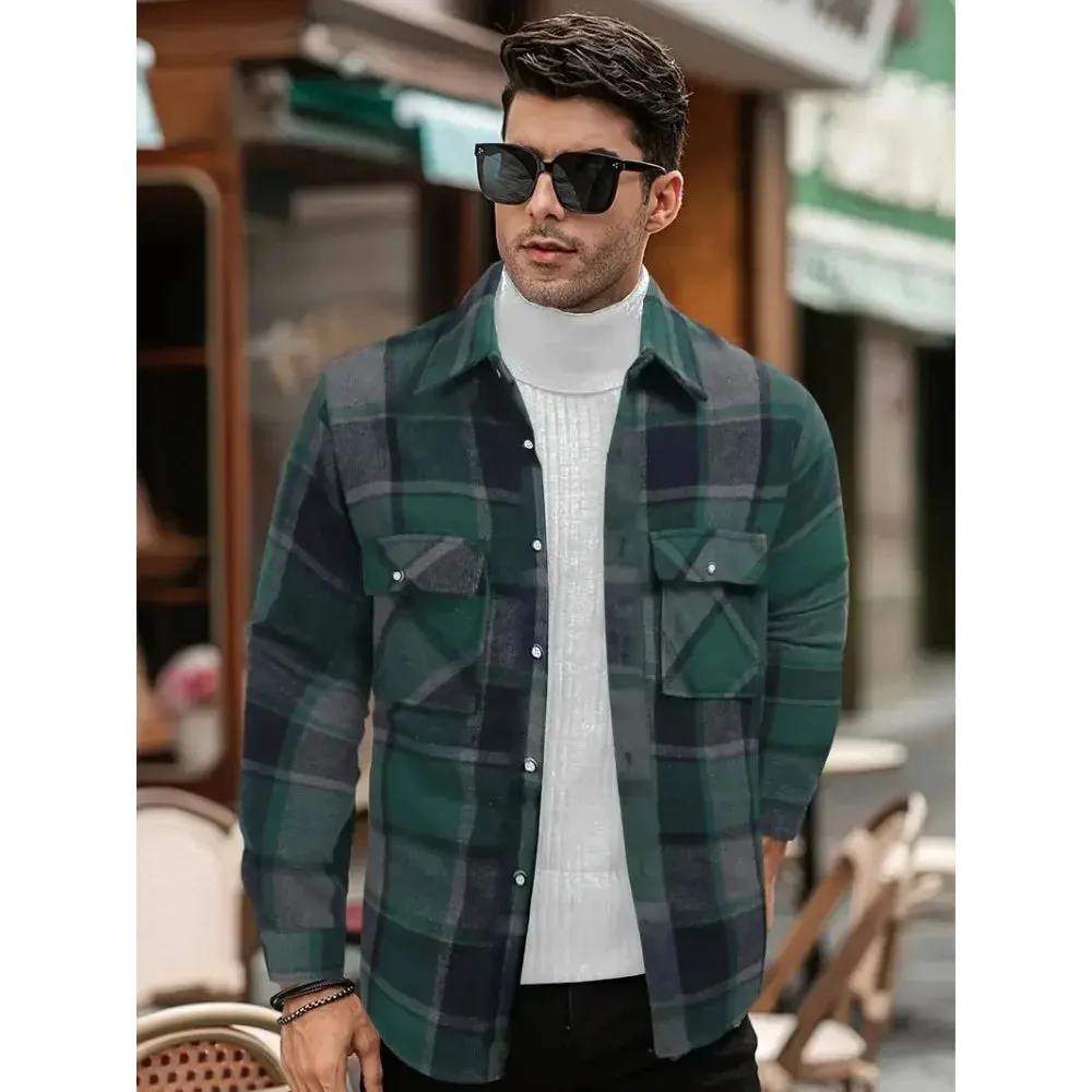 Wiaofellas  -  Mens Fashion Large Size L-4XL Plaid Shirt Long Sleeves Classic Flannel Shirt Button Down Shirt Tops Winter Jacket Men Clothing