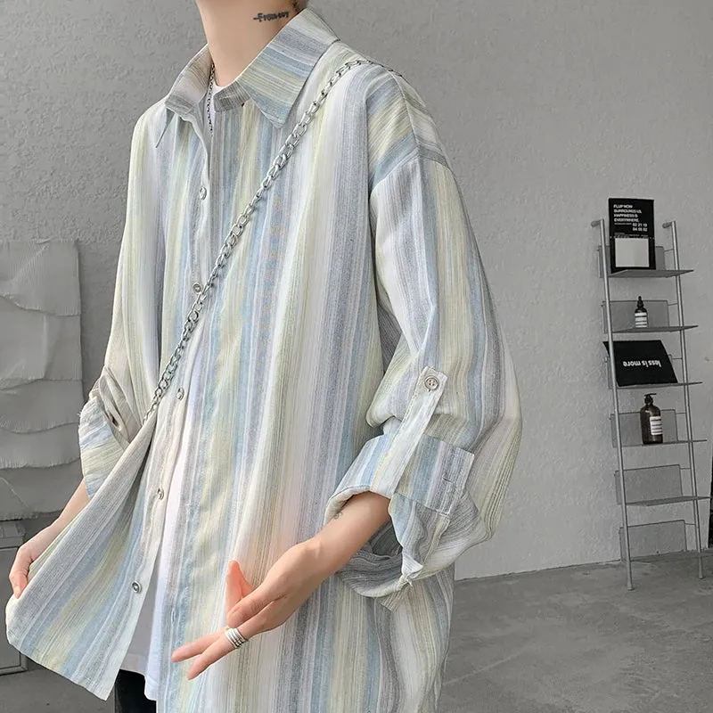 Wiaofellas  -  Summer Striped Long-sleeved Shirt Men Fashion Mens Thin Sun-proof Clothing Korean Loose Casual Shirts Mens Streetwear Tops