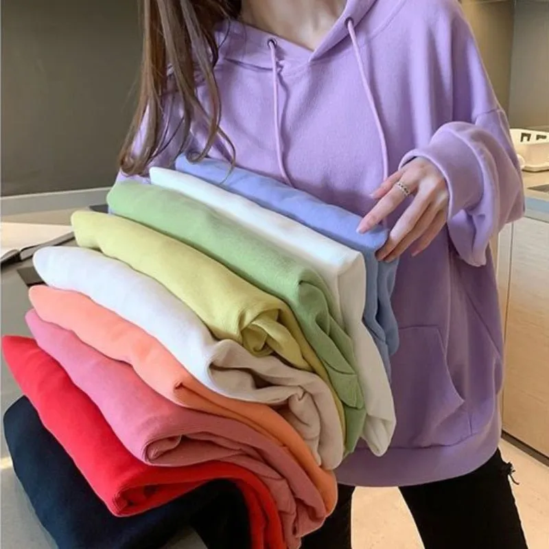 Women Sweatshirts Casual Fall Cotton Gray Hoodies Long Sleeve Loose Korean Loose Simple Hooded Coat Fashion Female Tops