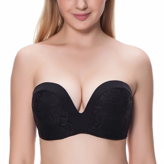 Women's Slightly Lined Lift Great Support Lace Strapless Bra