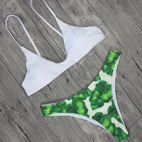 Women's Swimwear Fringed Beach Brazilian Bikini Set Wrinkled Green Elastic Swimsuit Bathing Suit Biquini Maillot De Bain E542