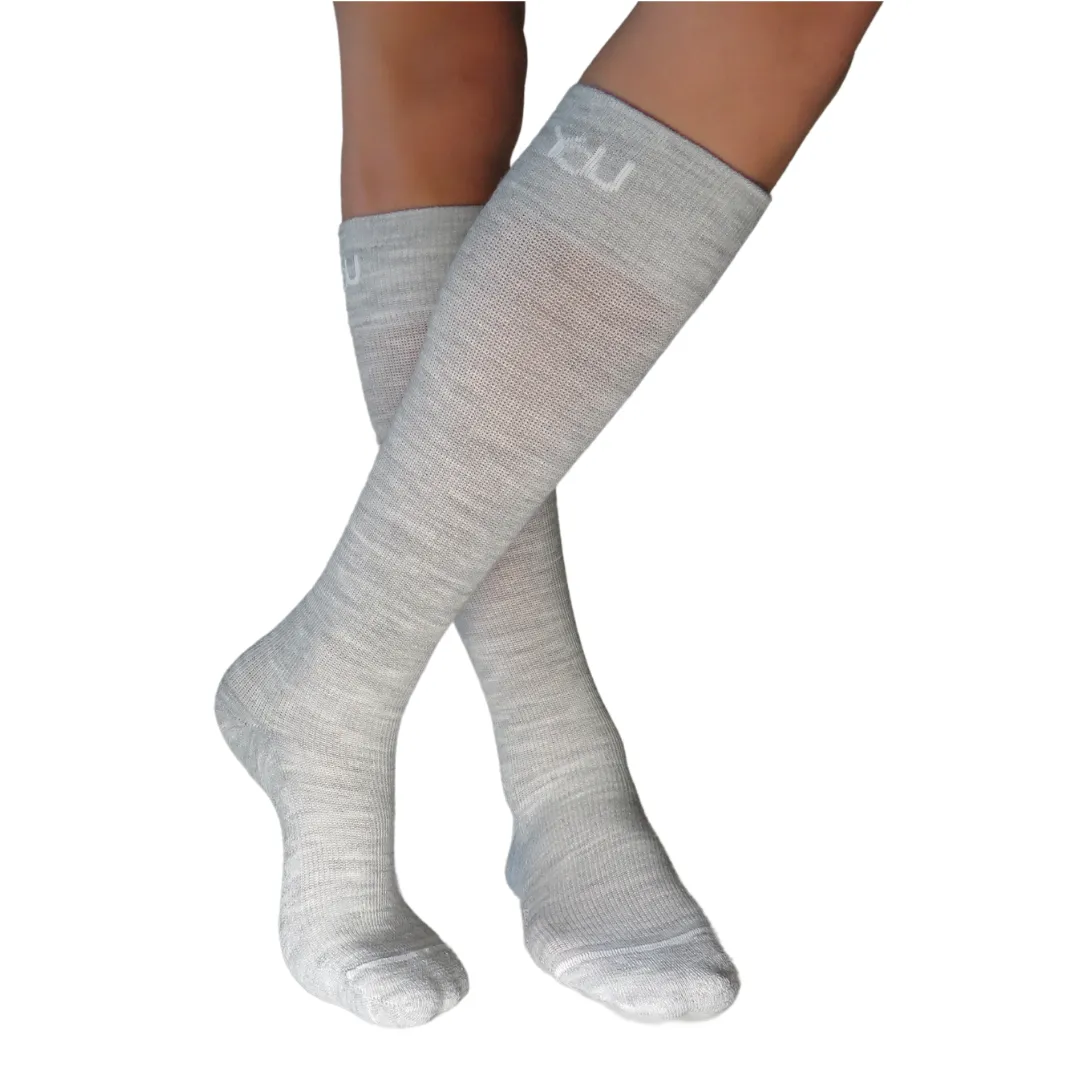 YoU® Light Grey Merino Wool CUSHION Knee High • Travel & Sport 15-20 mmHg Compression